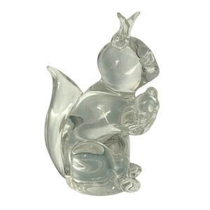 Glass Squirrel Holding Acorn Paperweight